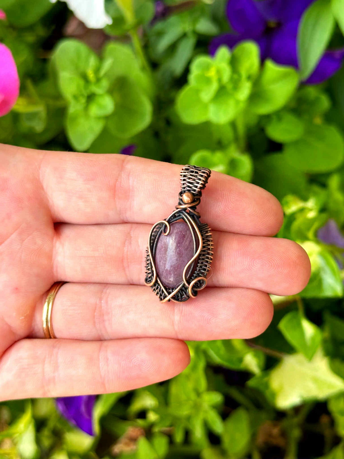 Mini Lepidolite Crystal Copper Pendant