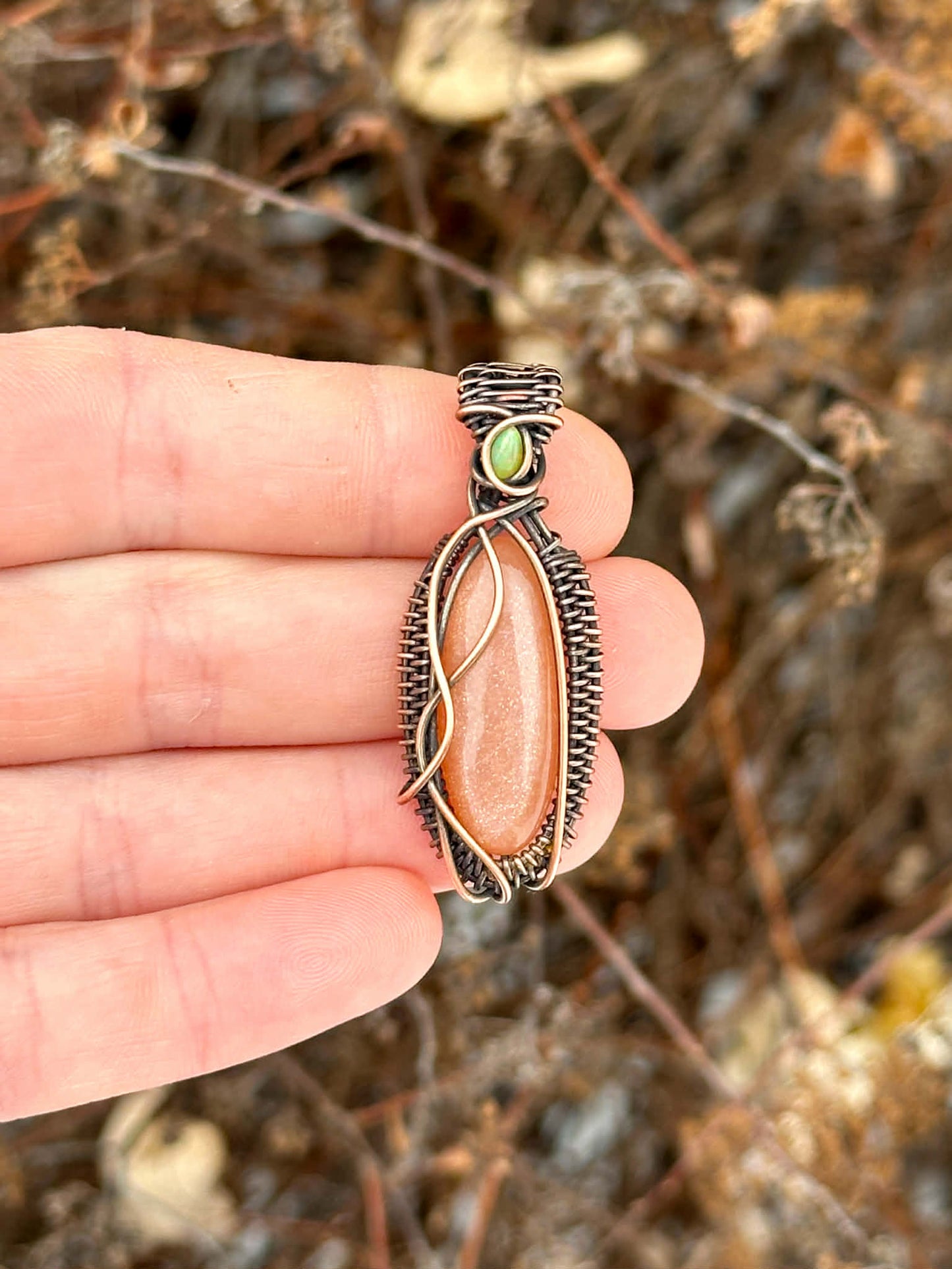 Peach Moonstone & Opal Accent Crystal Copper Pendant