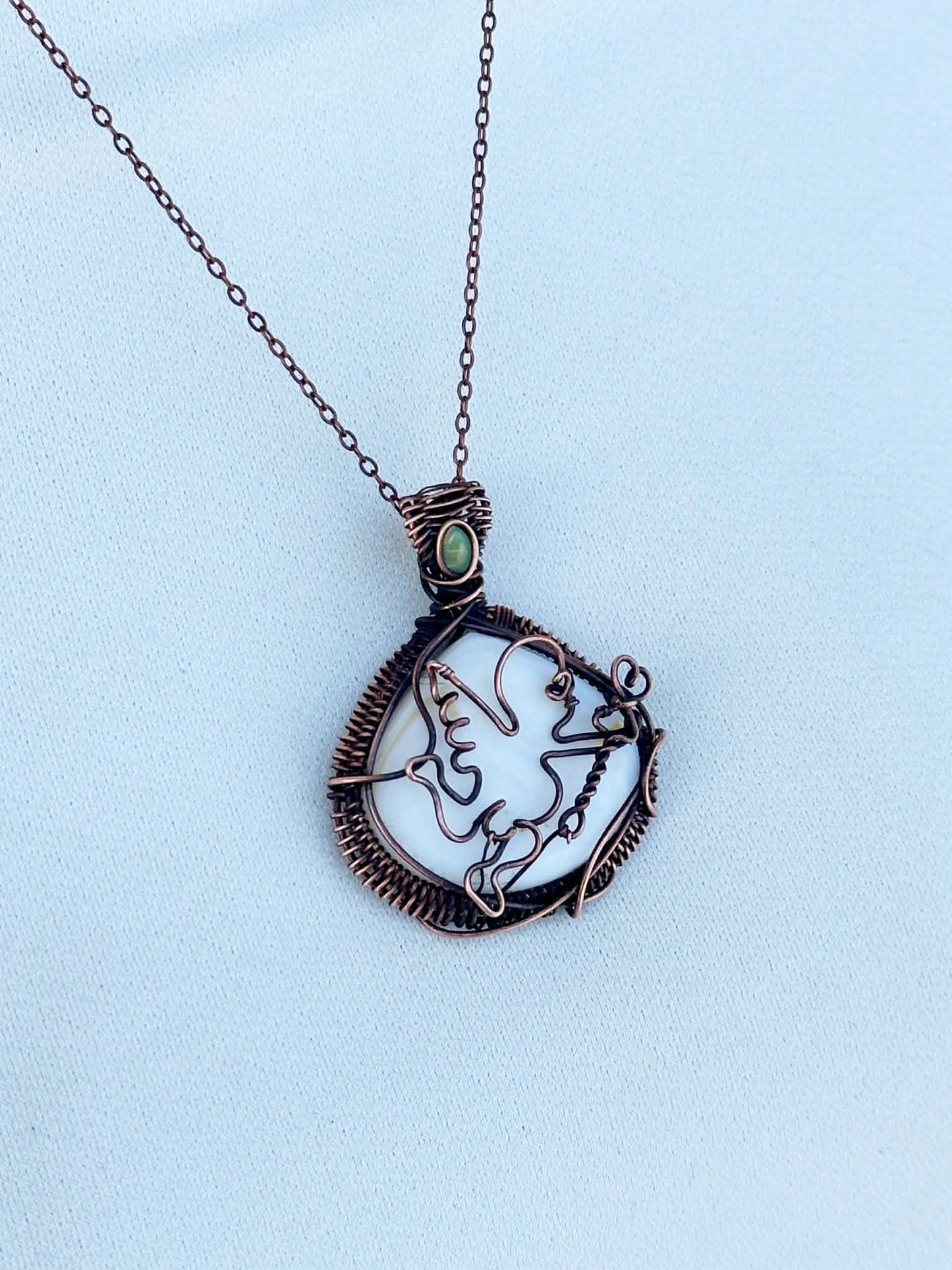 Cupid Mother of Pearl & Opal Accent Crystal Copper Pendant
