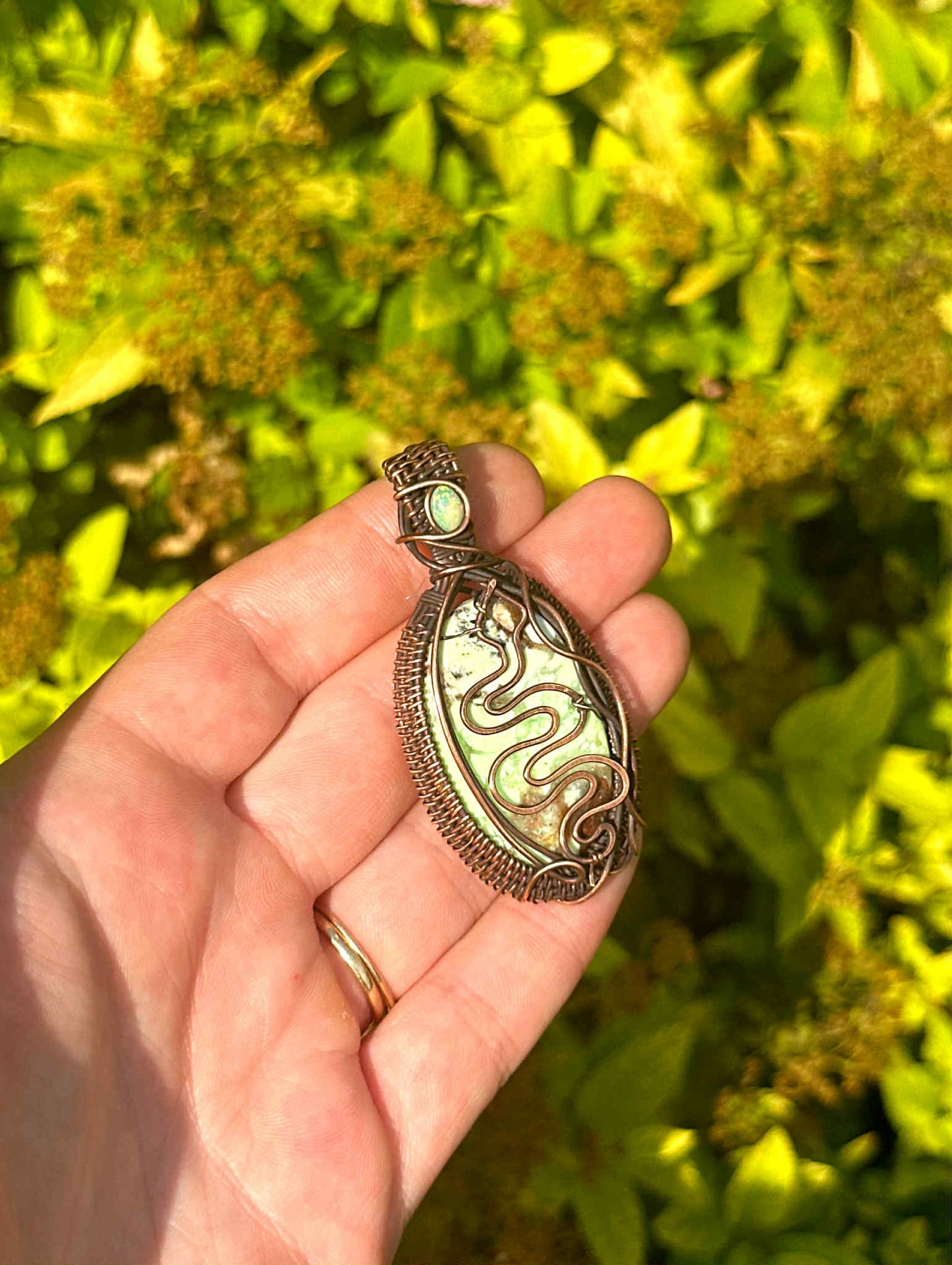 Serpent Chrysoprase & Opal Crystal Copper Pendant