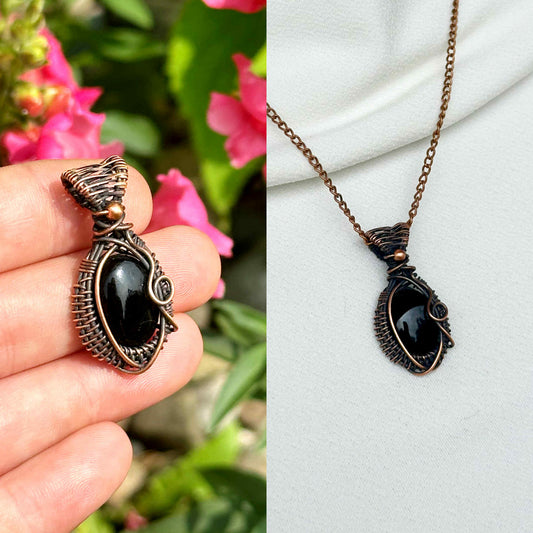 Mini Black Onyx Crystal Copper Pendant