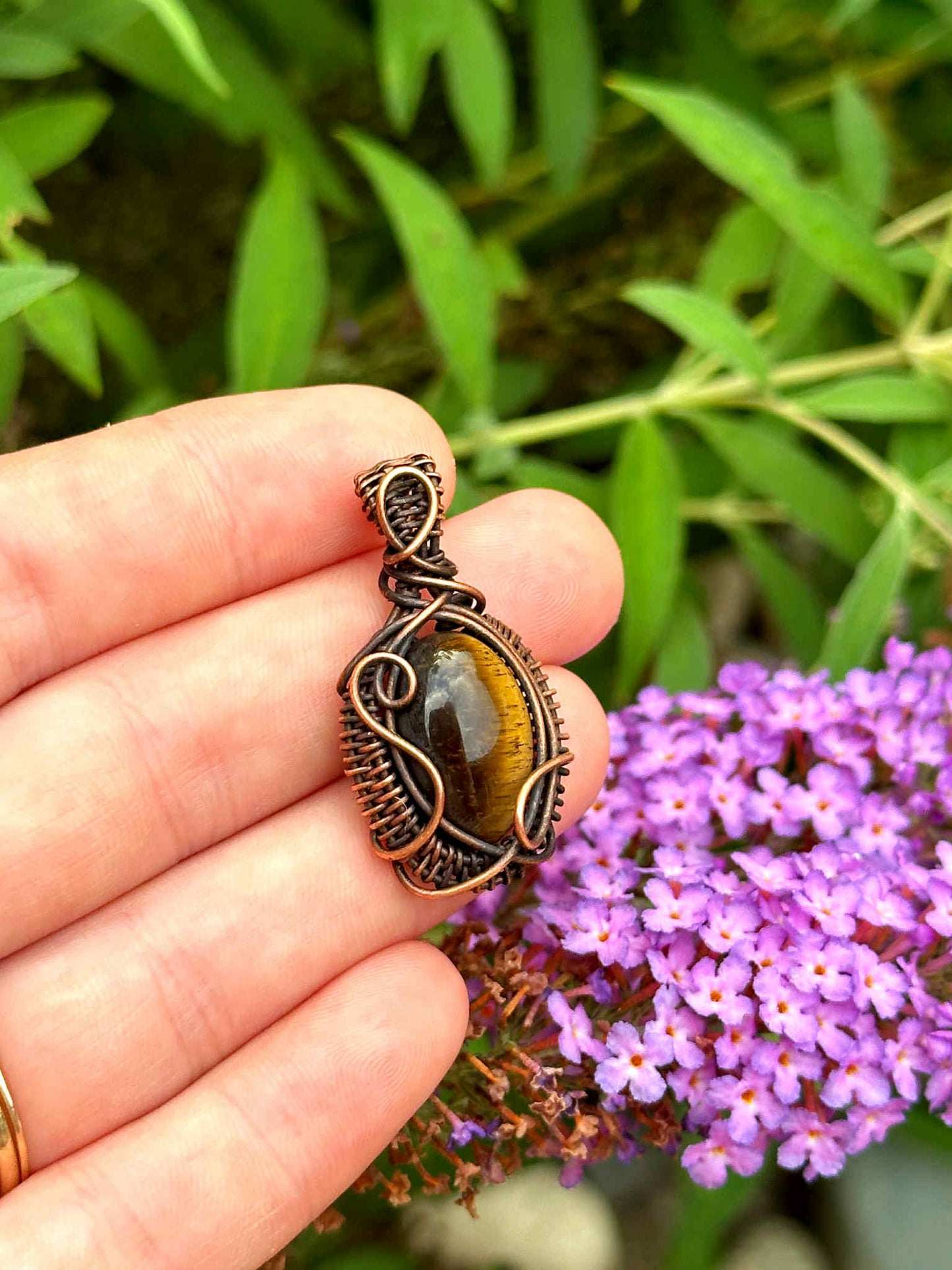 Mini Tigers Eye Crystal Copper Pendant