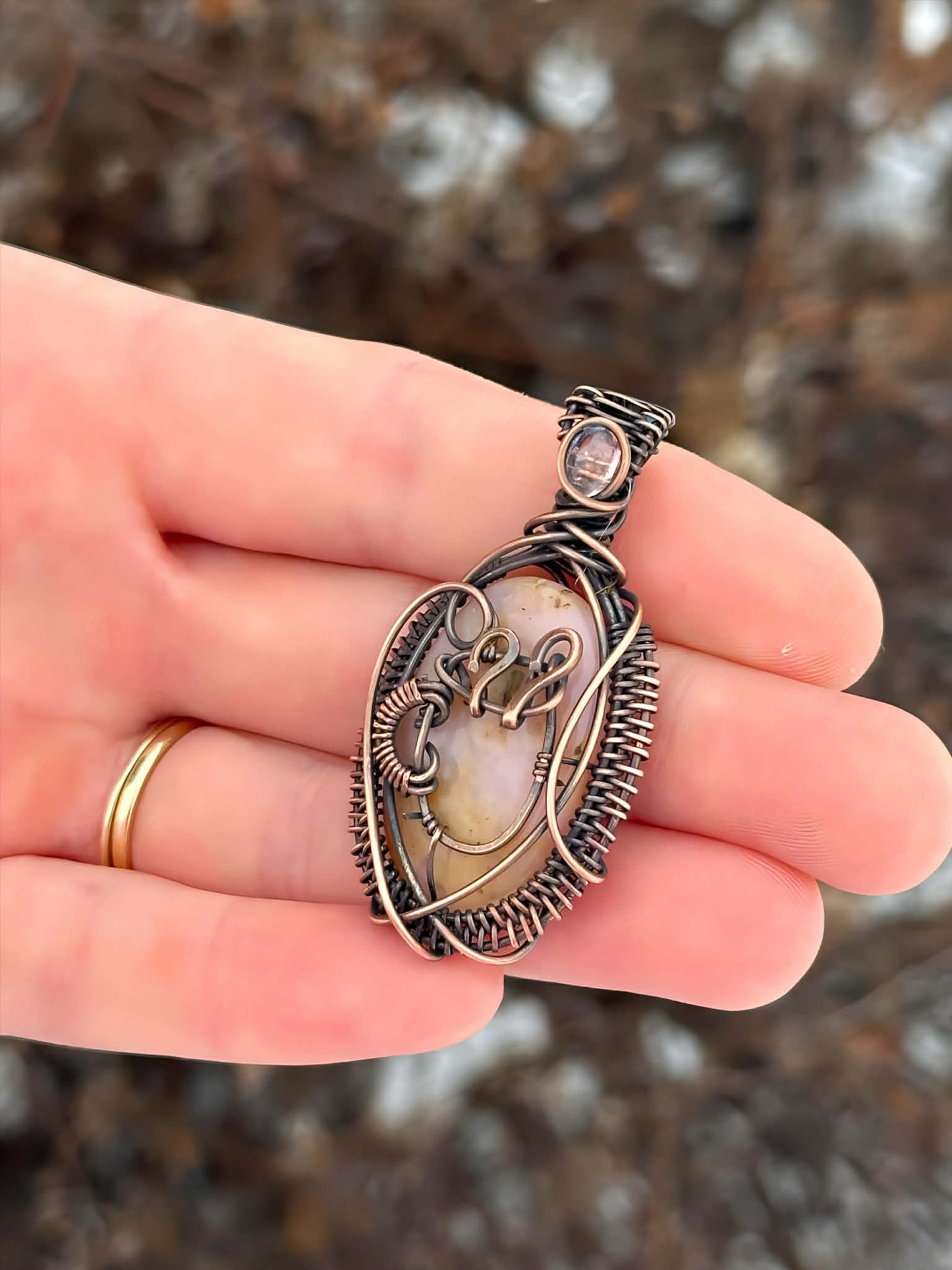 Coffee Brew Polychrome Jasper & Opal Accent Crystal Copper Pendant