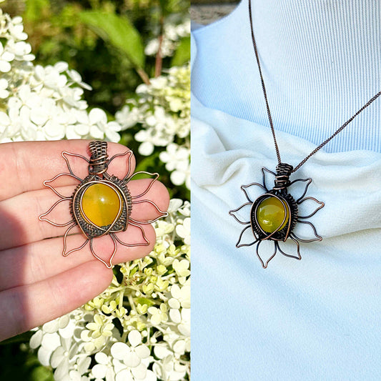 Sun Yellow Onyx Crystal Copper Pendant
