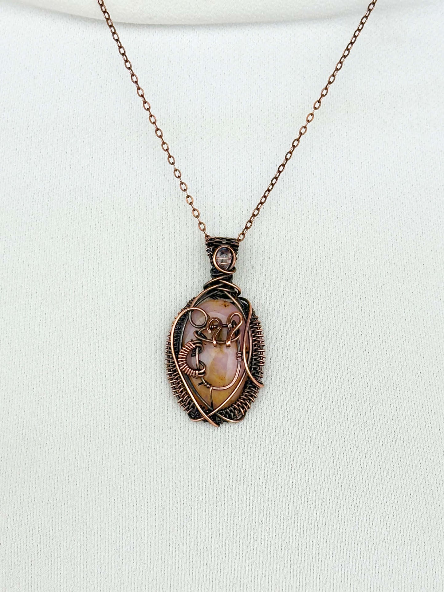 Coffee Brew Polychrome Jasper & Opal Accent Crystal Copper Pendant