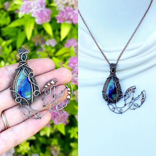 Mermaid Azurite Crystal Copper Pendant