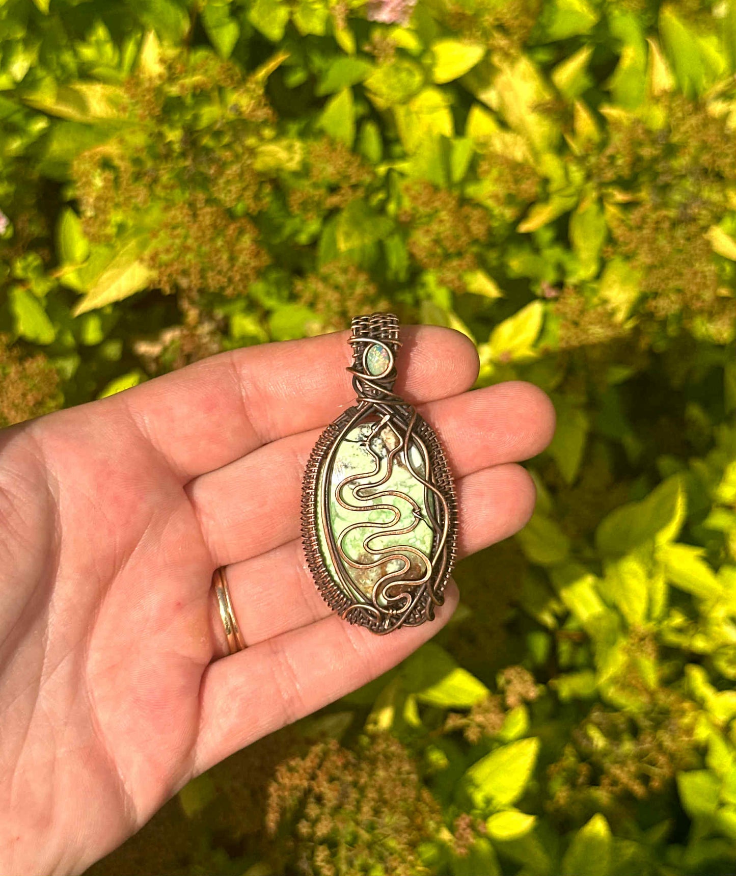 Serpent Chrysoprase & Opal Crystal Copper Pendant