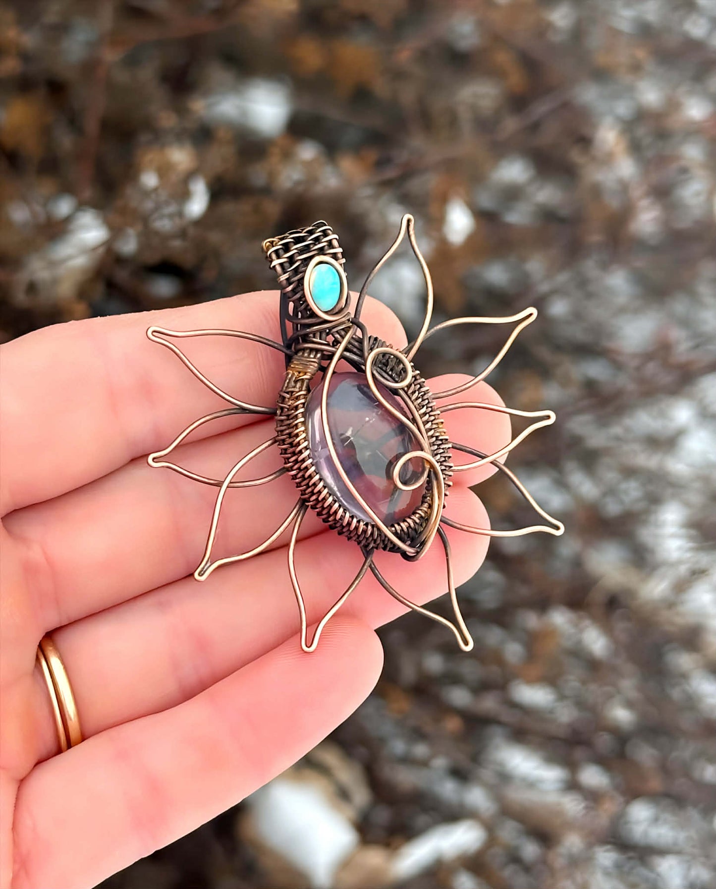Sunflower Ametrine & Opal Accent Crystal Copper Pendant