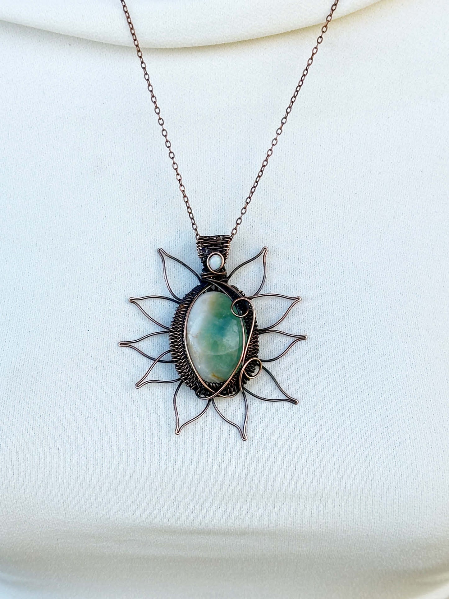 Sunflower Chrysoprase & Opal Accent Crystal Copper Pendant