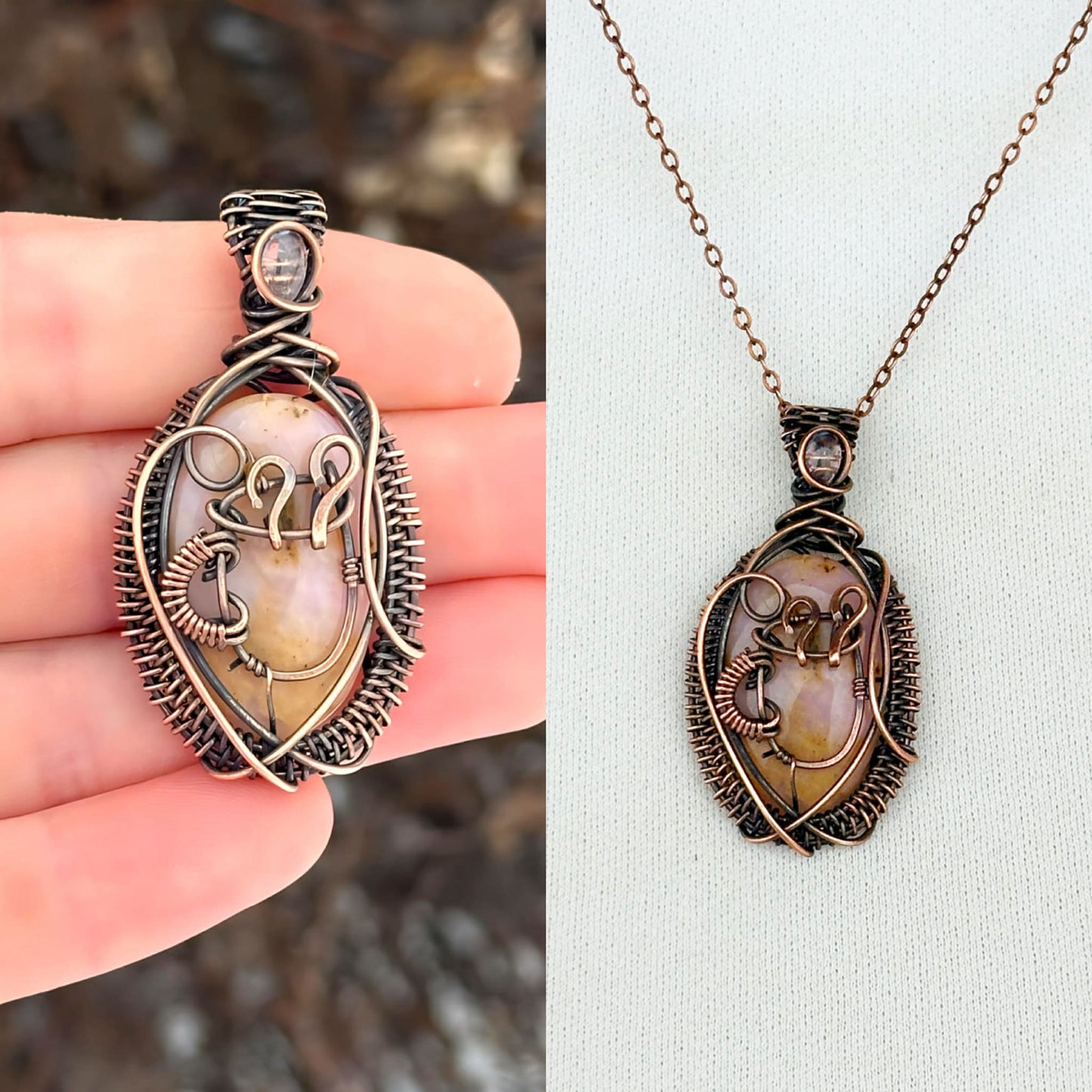 Coffee Brew Polychrome Jasper & Opal Accent Crystal Copper Pendant