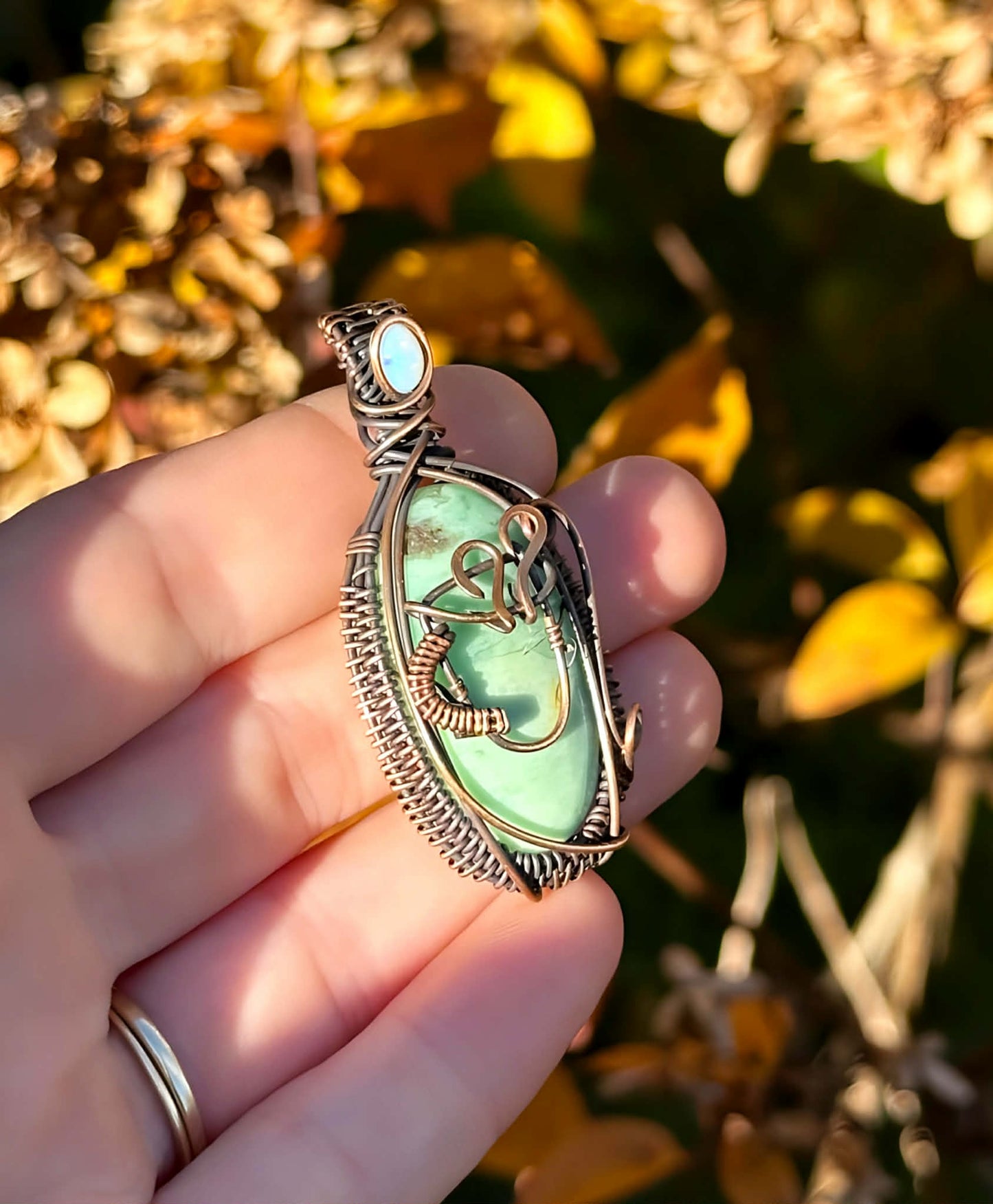 Coffee Brew Chrysoprase & Opal Accent Crystal Copper Pendant