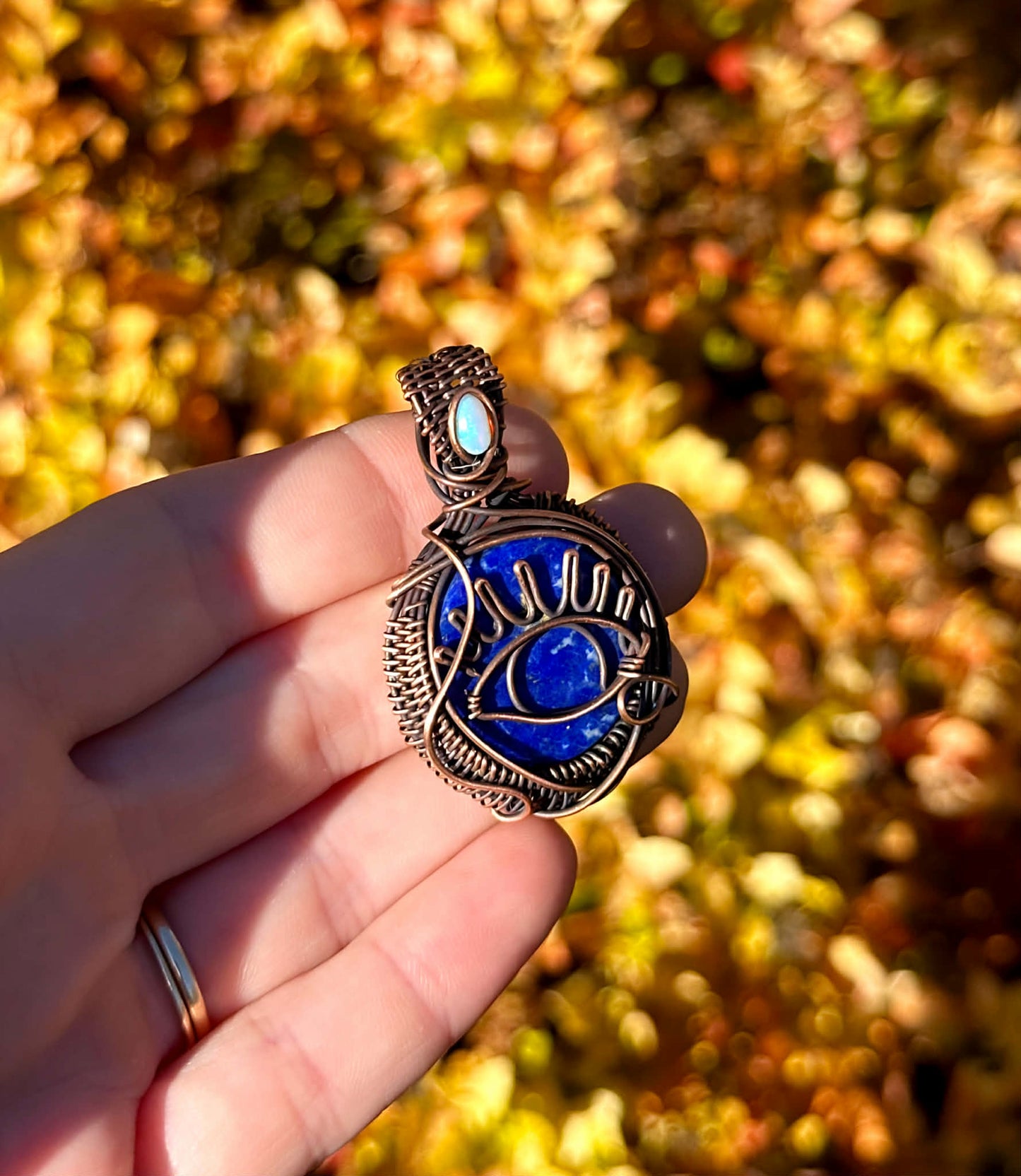 Evil Eye Lapis & Opal Crystal Copper Pendant
