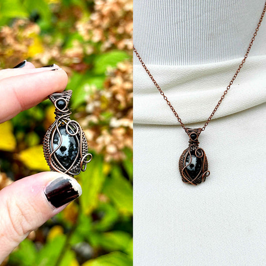 Mini Zebra Jasper & Black Onyx Accent Crystal Copper Pendant