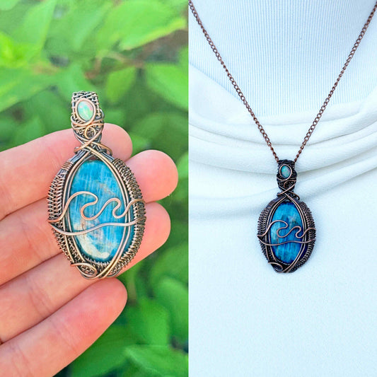 Wave Apatite Crystal Copper Pendant