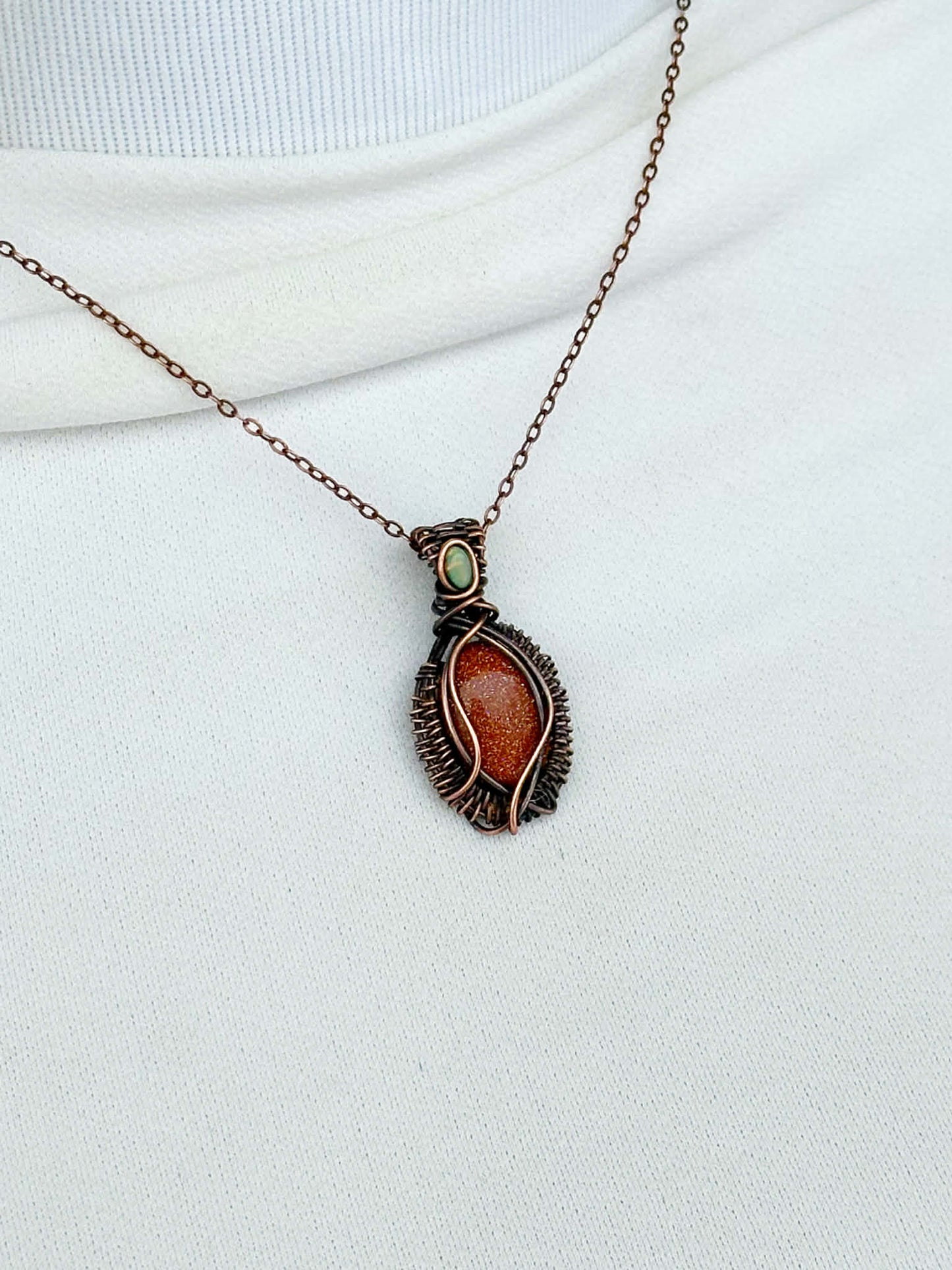 Mini Sunstone & Opal Accent Crystal Copper Pendant