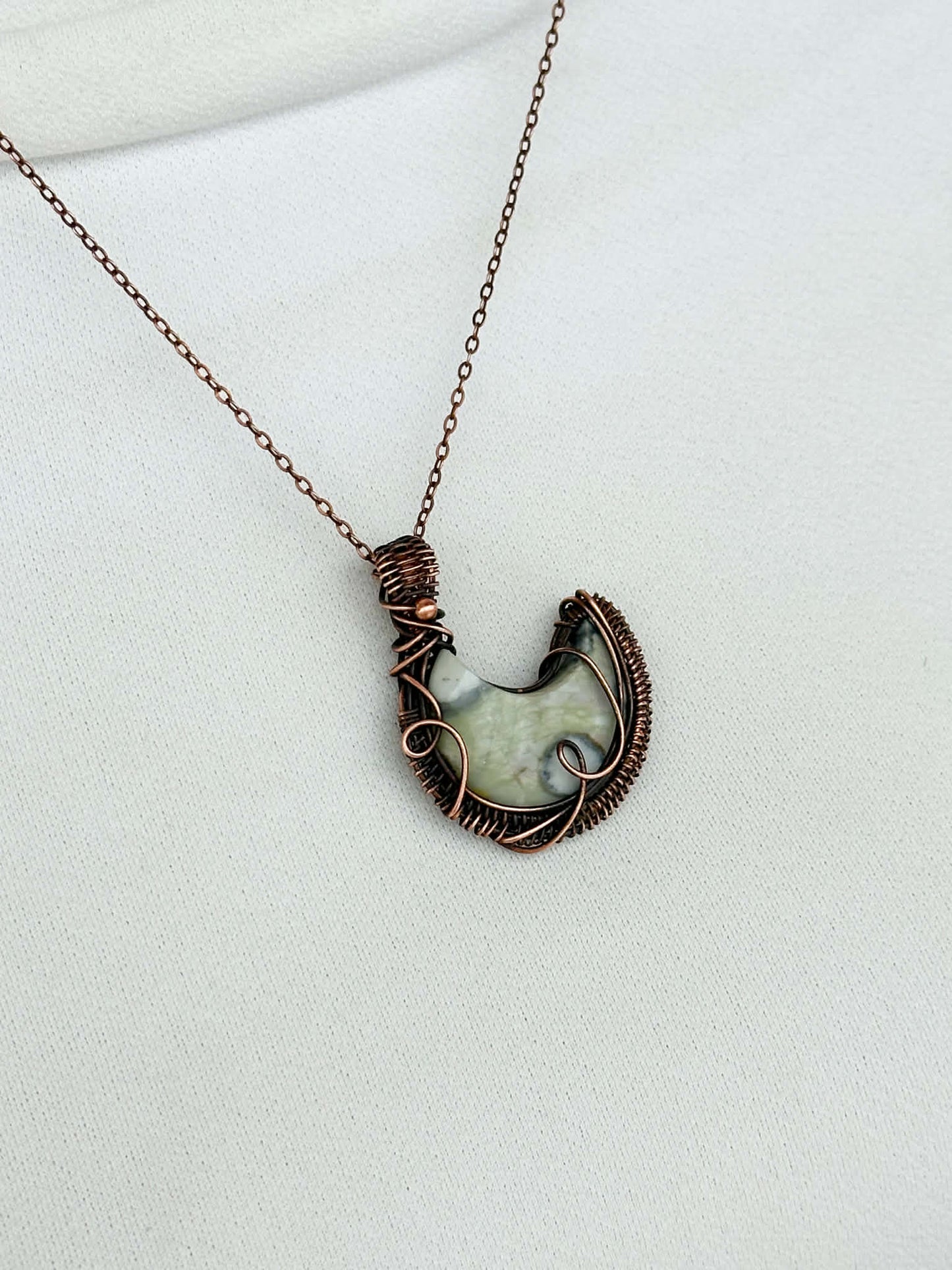 Crescent Moon Cobra Jasper Crystal Copper Pendant