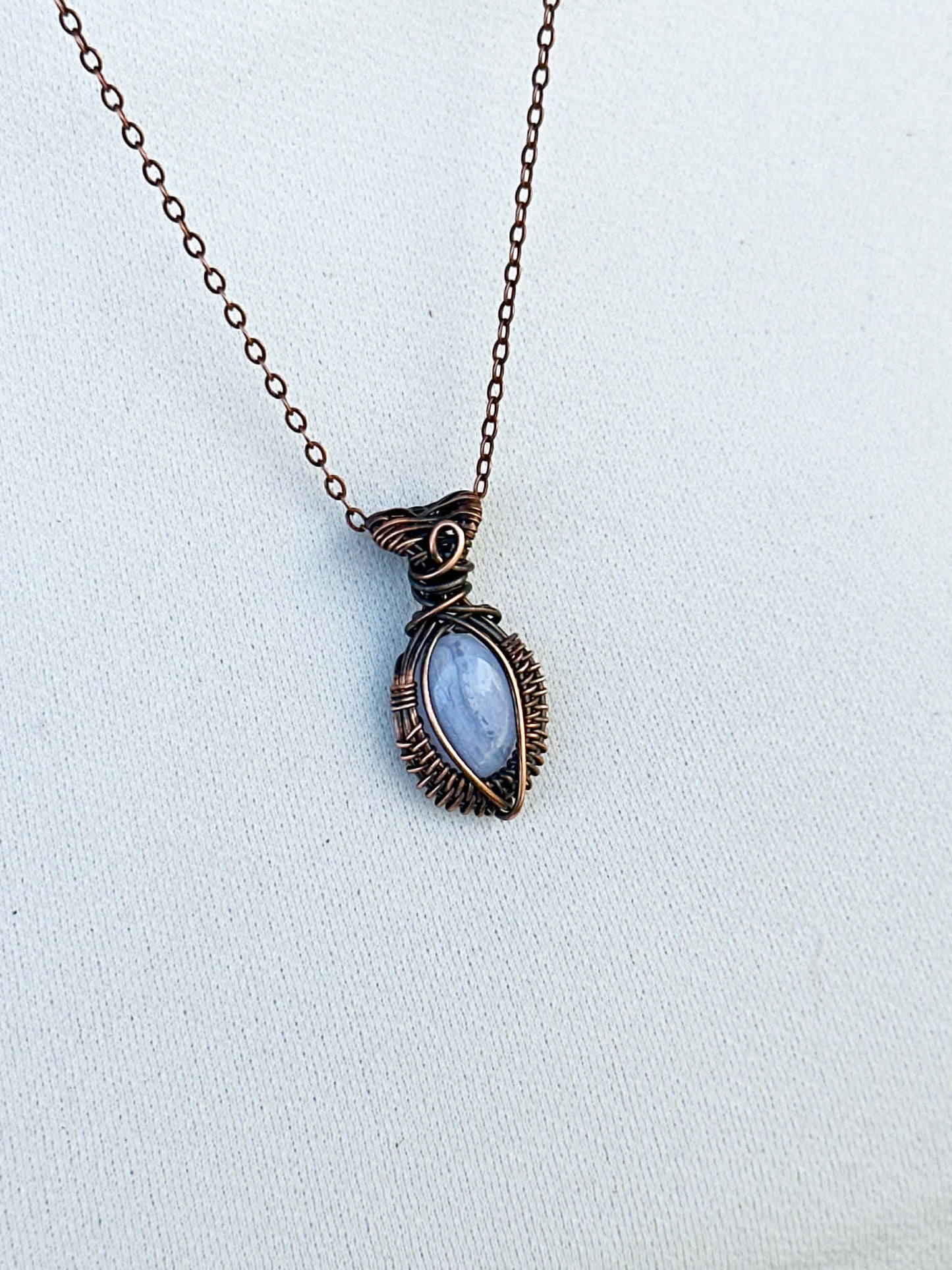 Mini Blue Lace Agate Crystal Copper Pendant