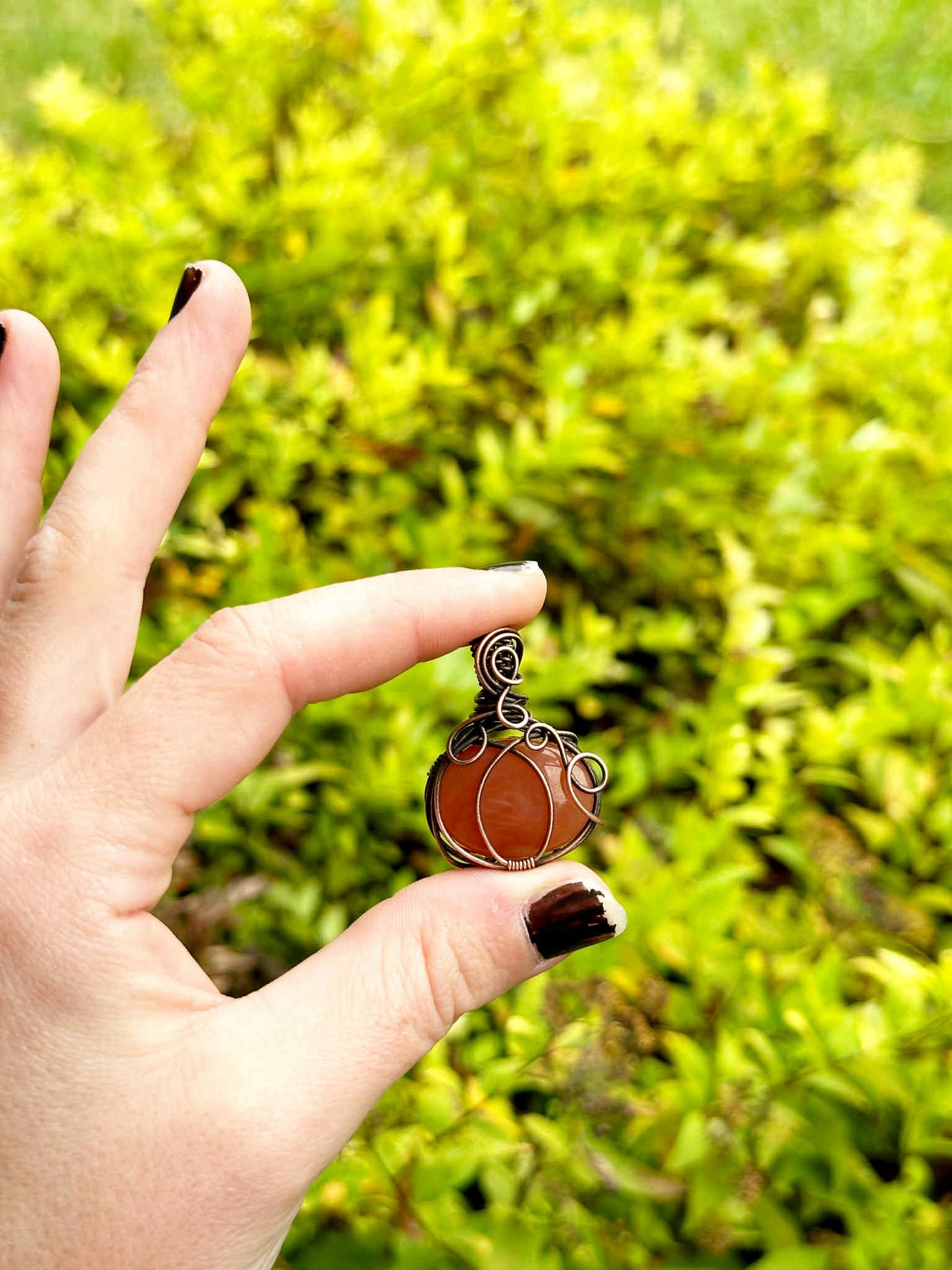 Pumpkin Orange Calcite Crystal Copper Pendant