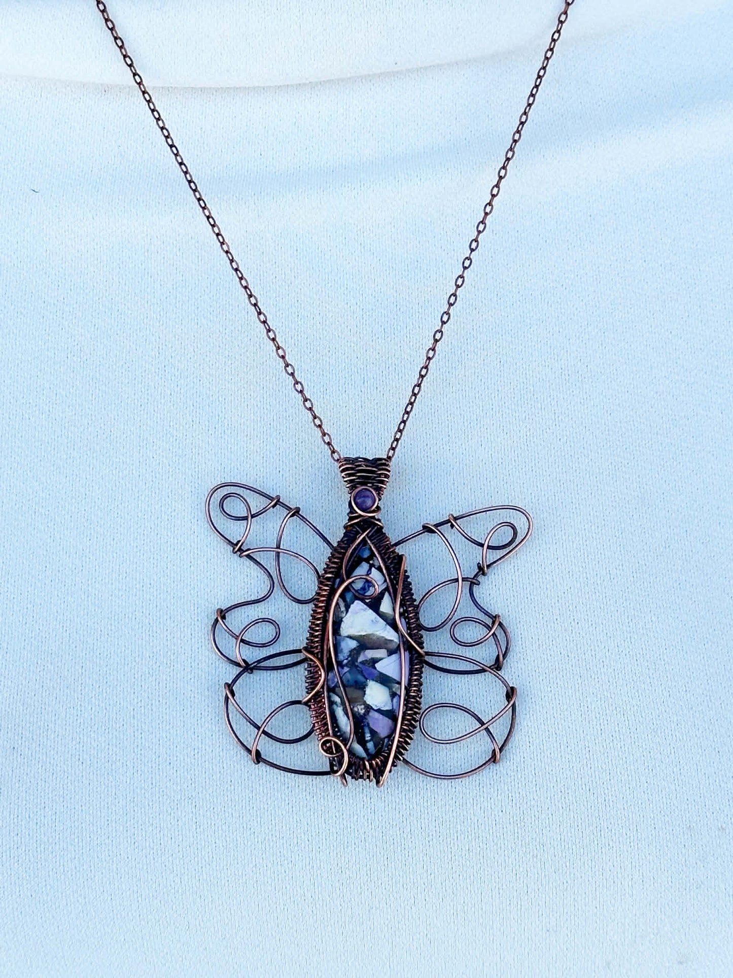 Butterfly Tiffany Copper & Amethyst Accent Crystal Copper Pendant