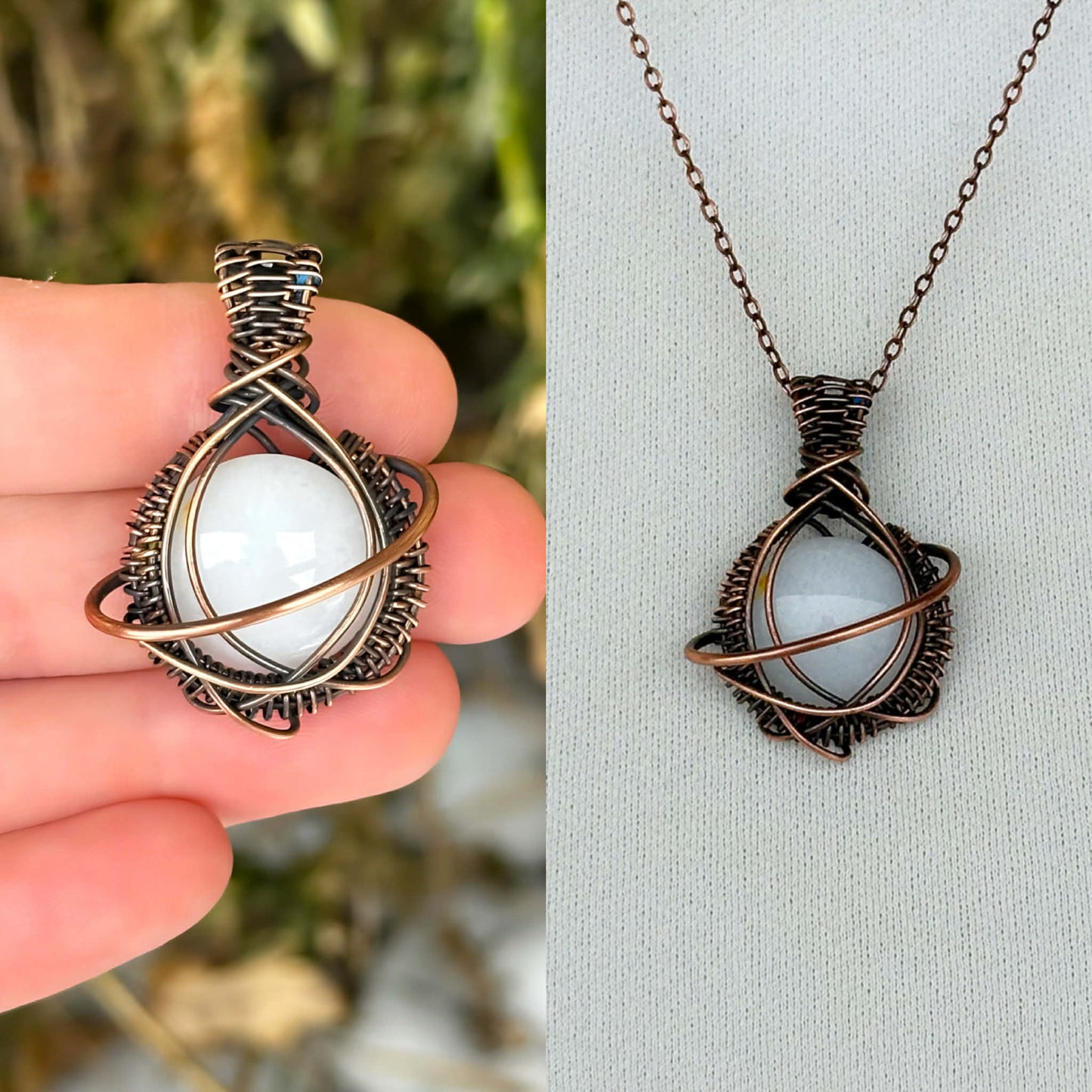 Planet Saturn White Jade Crystal Copper Pendant