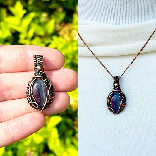 Mini Purple Fluorite Crystal Copper Pendant