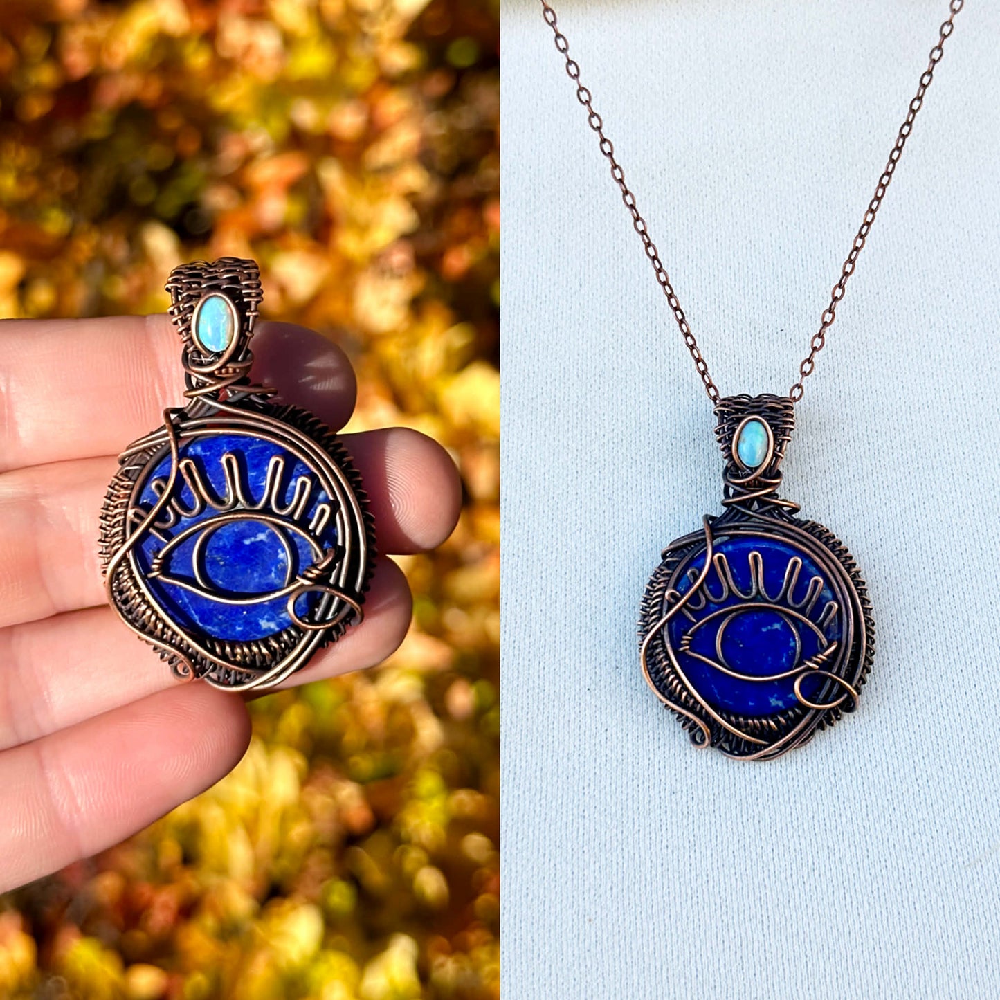 Evil Eye Lapis & Opal Crystal Copper Pendant