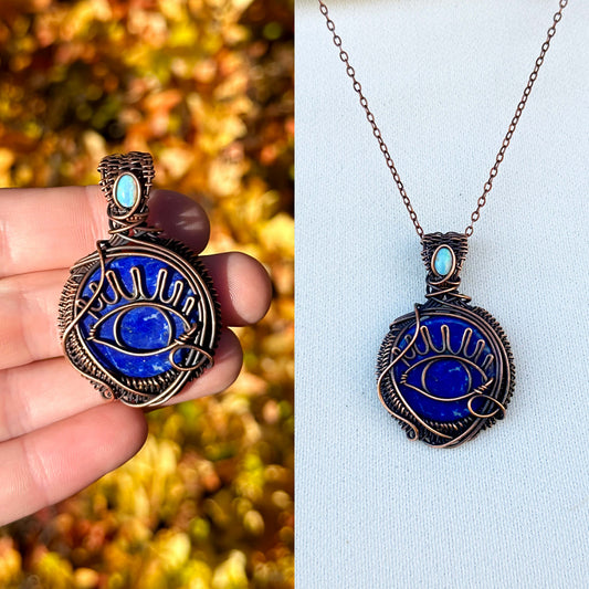 Evil Eye Lapis & Opal Crystal Copper Pendant