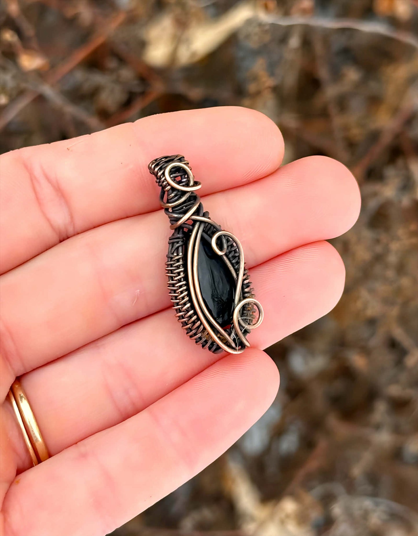 Mini Black Onyx Crystal Copper Pendant