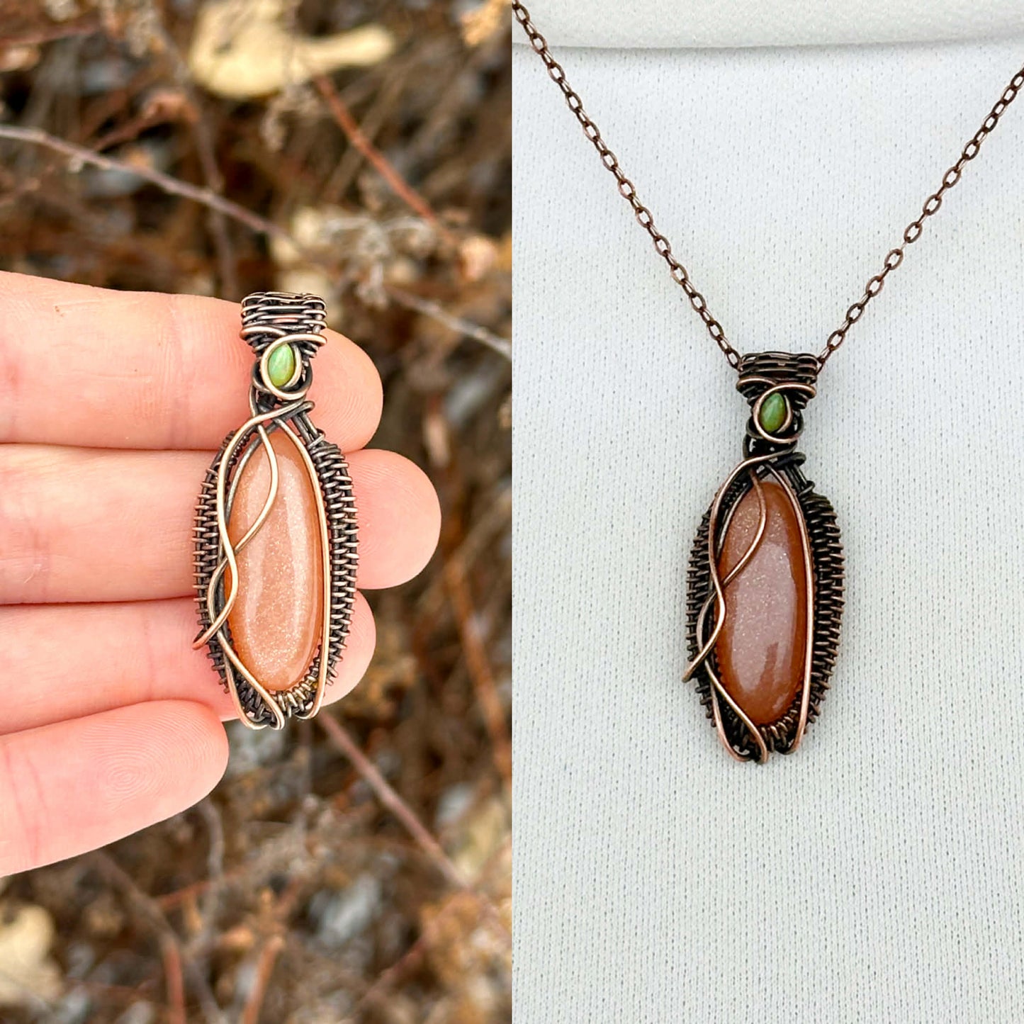Peach Moonstone & Opal Accent Crystal Copper Pendant