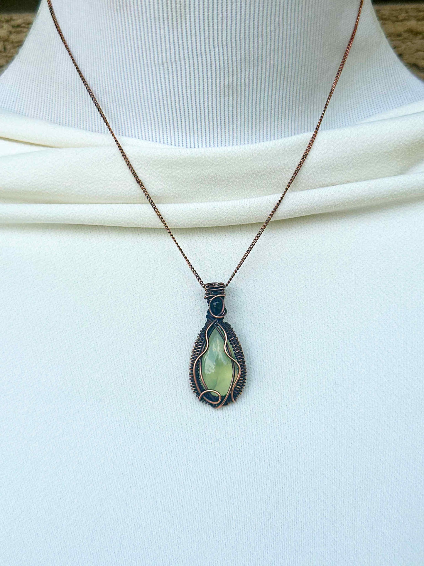 Prehnite & Ethiopian Black Opal Crystal Copper Pendant