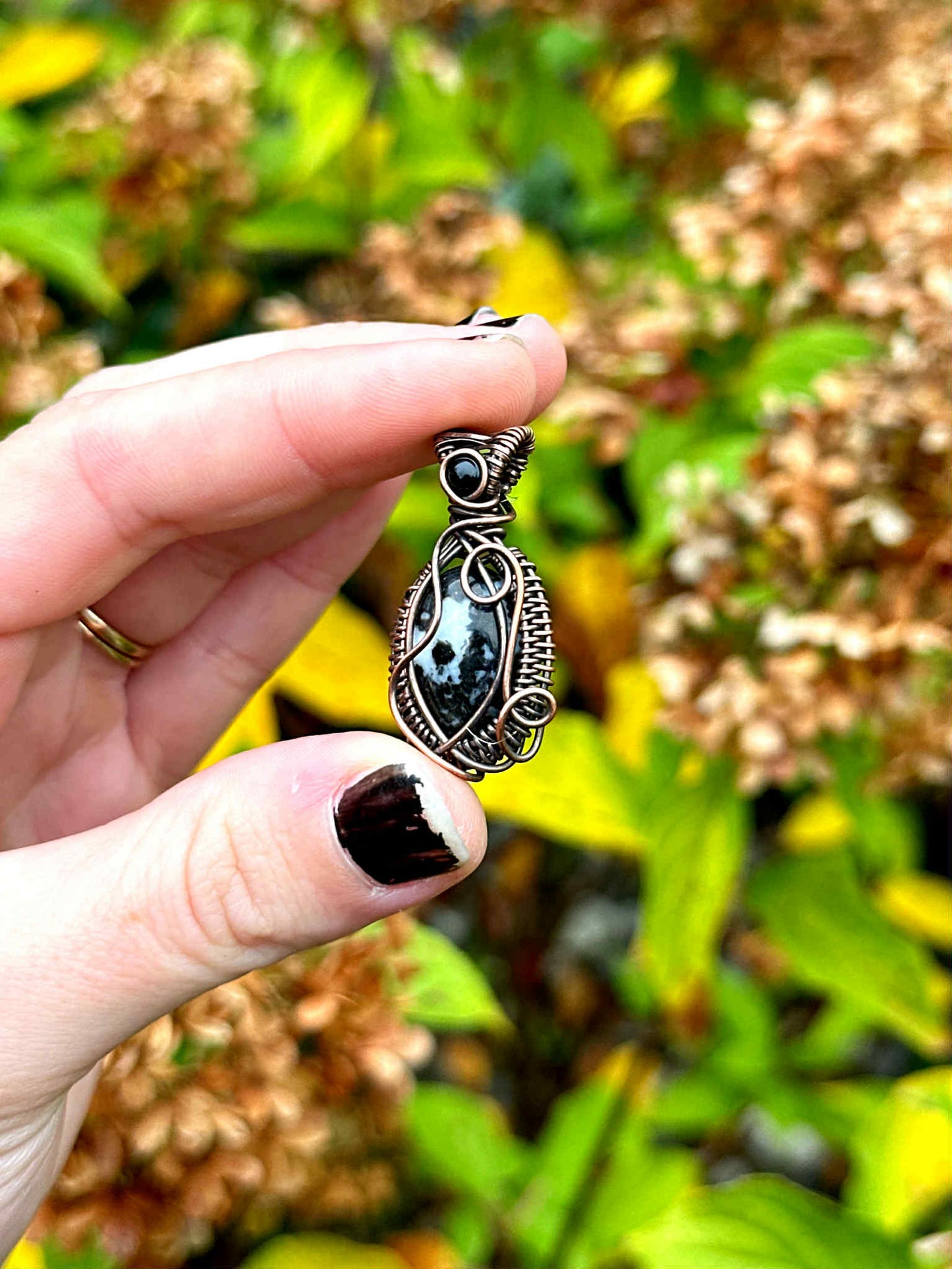 Mini Zebra Jasper & Black Onyx Accent Crystal Copper Pendant