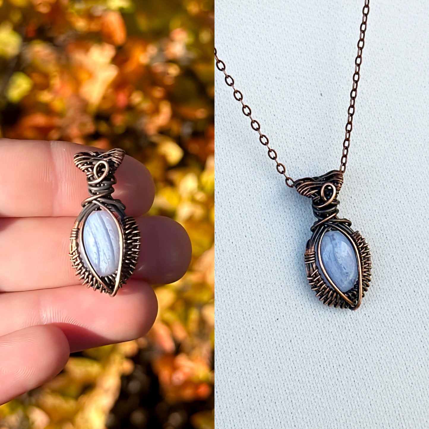 Mini Blue Lace Agate Crystal Copper Pendant
