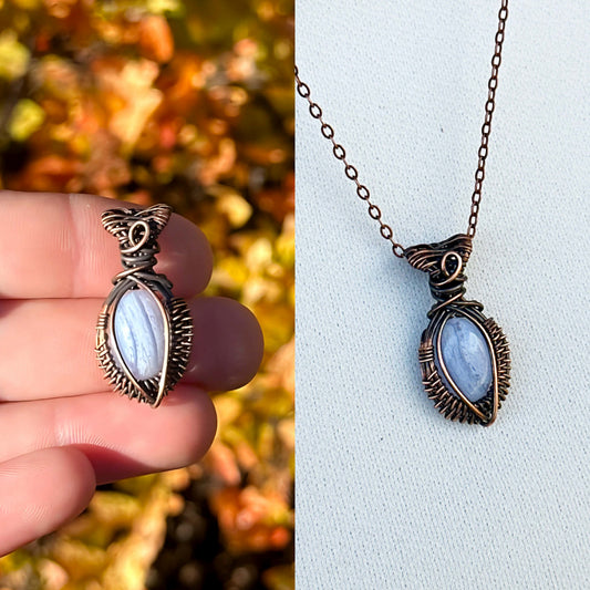 Mini Blue Lace Agate Crystal Copper Pendant