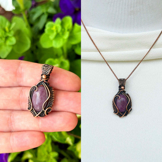 Mini Lepidolite Crystal Copper Pendant