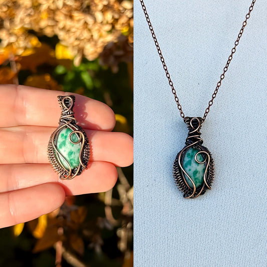 Mini Green Spot Jasper Crystal Copper Pendant