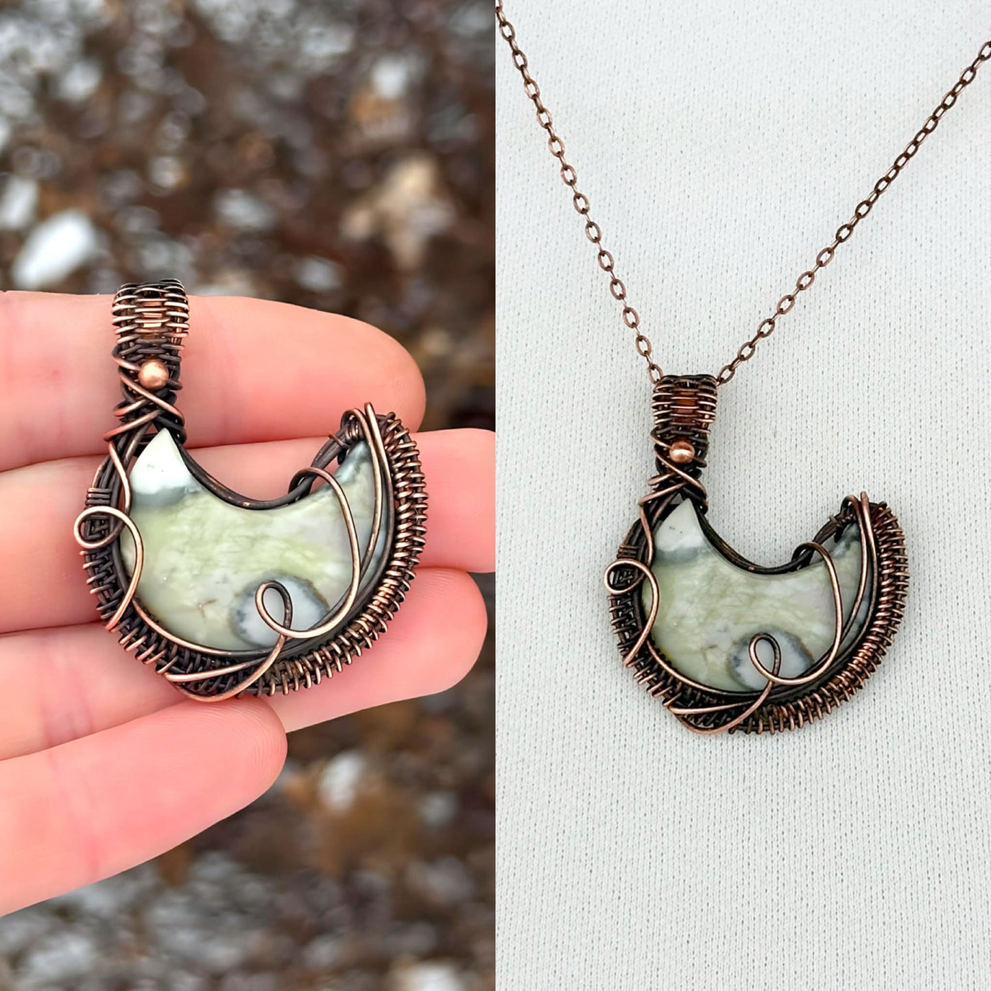 Crescent Moon Cobra Jasper Crystal Copper Pendant