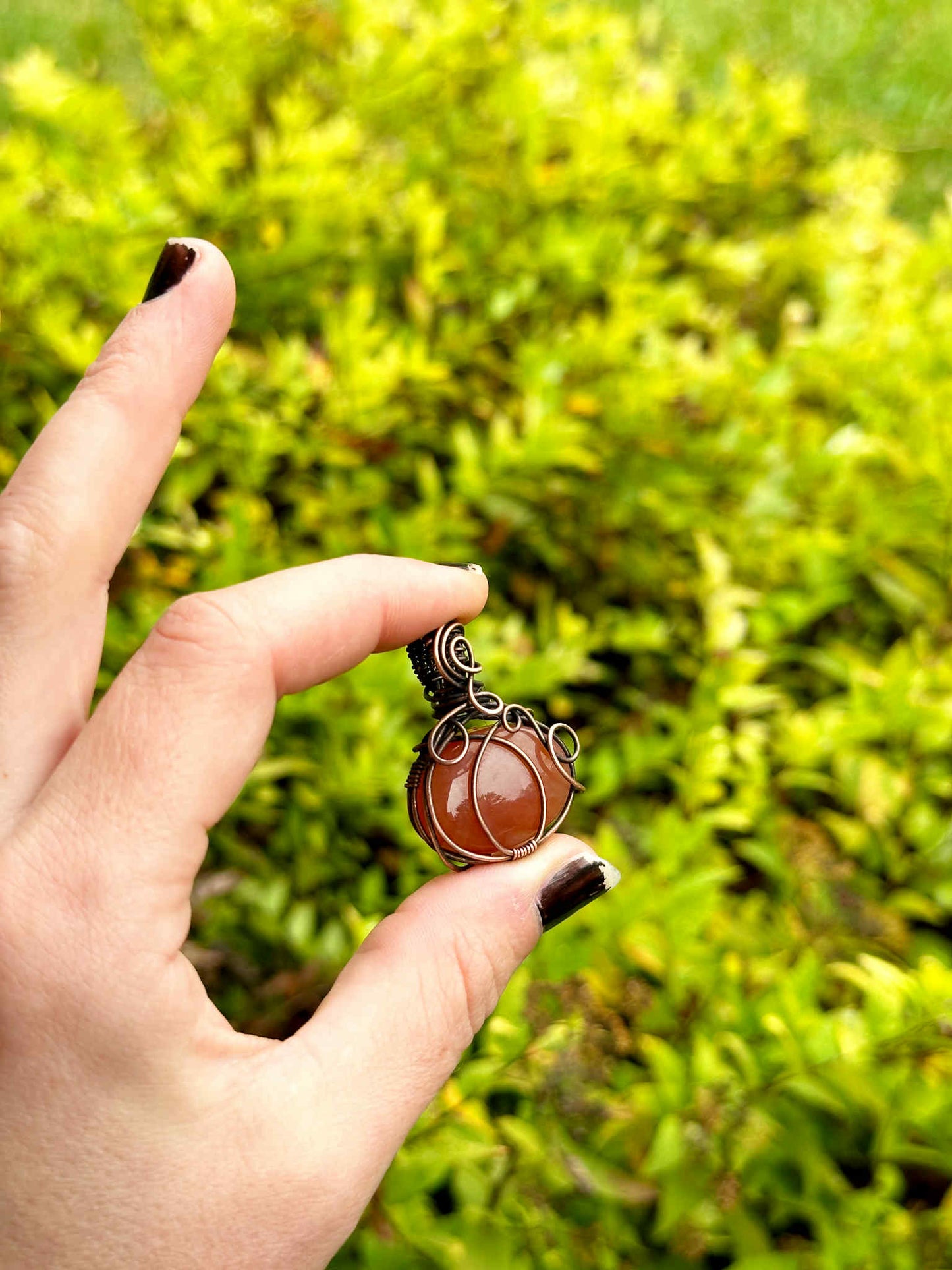 Pumpkin Orange Calcite Crystal Copper Pendant