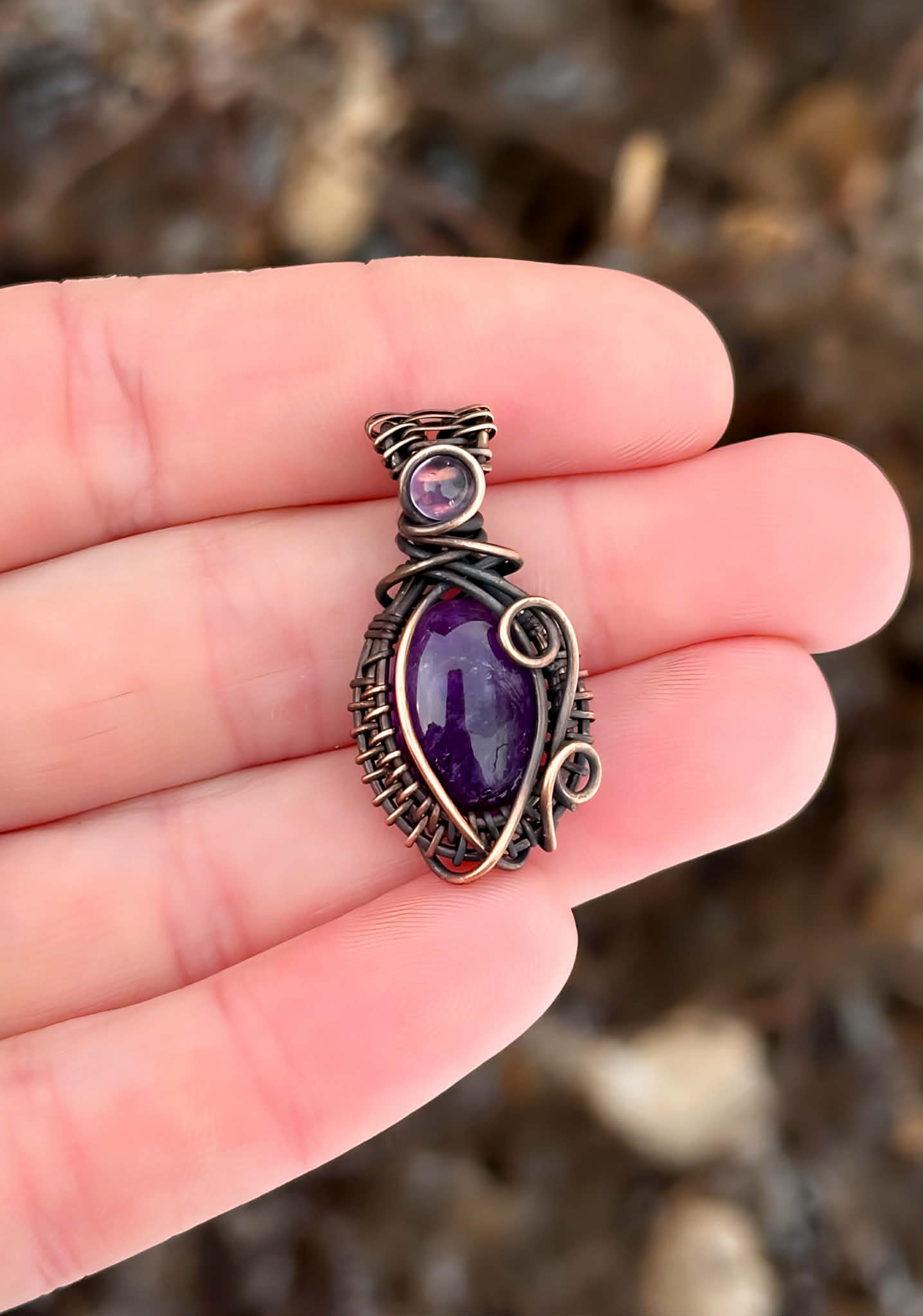 Mini Amethyst & Amethyst Accent Crystal Copper Pendant