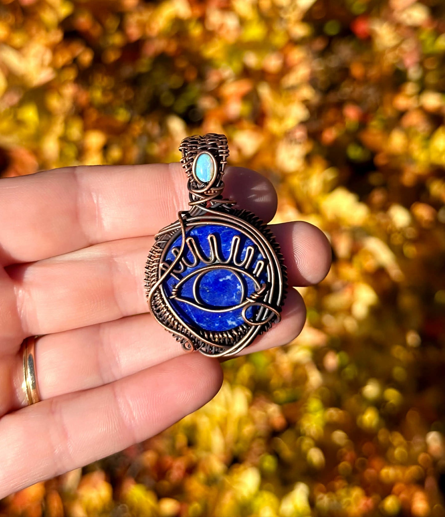 Evil Eye Lapis & Opal Crystal Copper Pendant