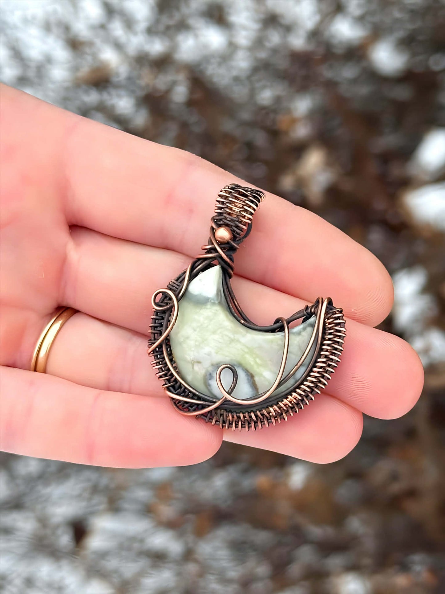 Crescent Moon Cobra Jasper Crystal Copper Pendant