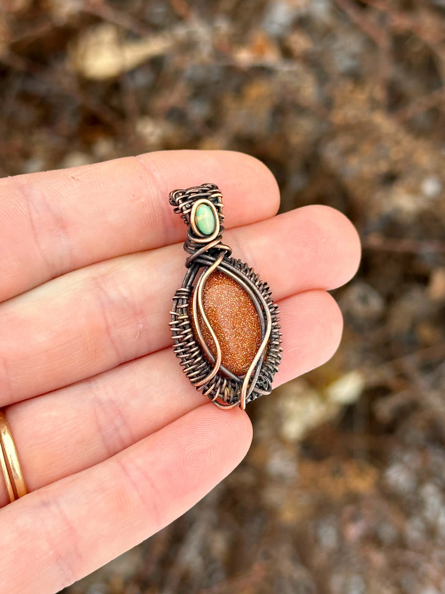 Mini Sunstone & Opal Accent Crystal Copper Pendant