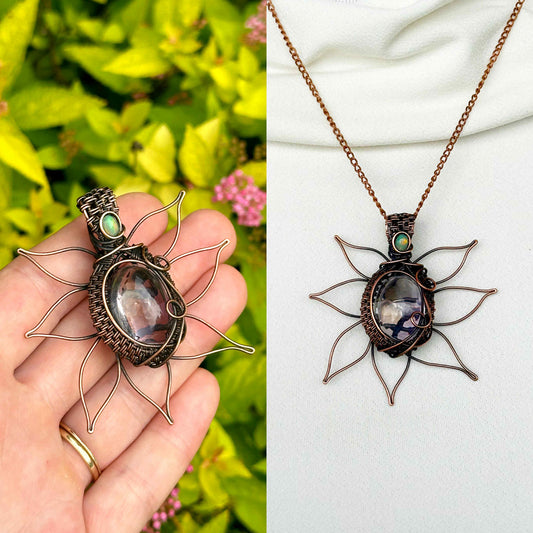 Sunflower Ametrine & Opal Crystal Copper Pendant