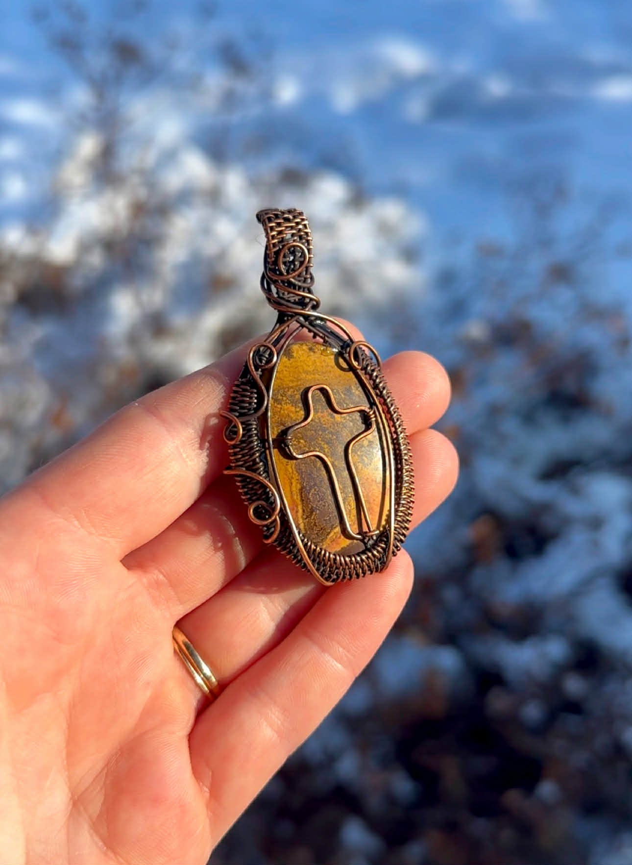 Cross Pictured Jasper Crystal Copper Pendant