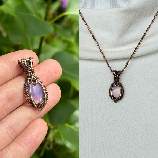 Mini Lavender Quartz Crystal Copper Pendant