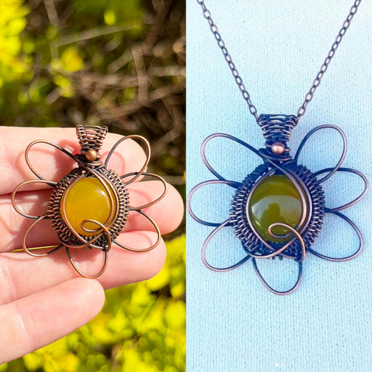 Daisy Yellow Onyx Crystal Copper Pendant