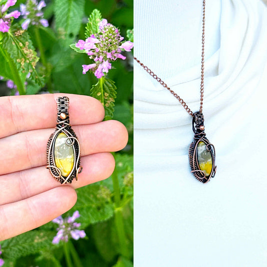 Mini Bumble Bee Jasper Crystal Copper Pendant