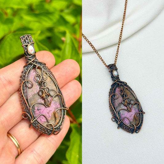 Lavender Cobalt Calcite Crystal Copper Pendant