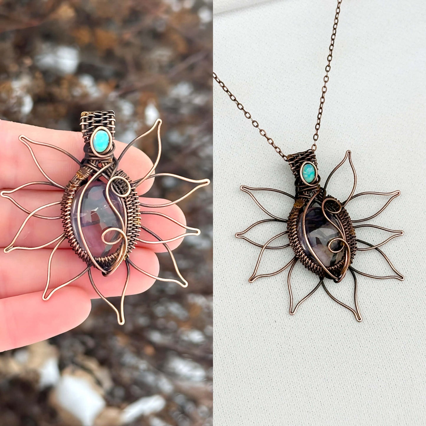 Sunflower Ametrine & Opal Accent Crystal Copper Pendant
