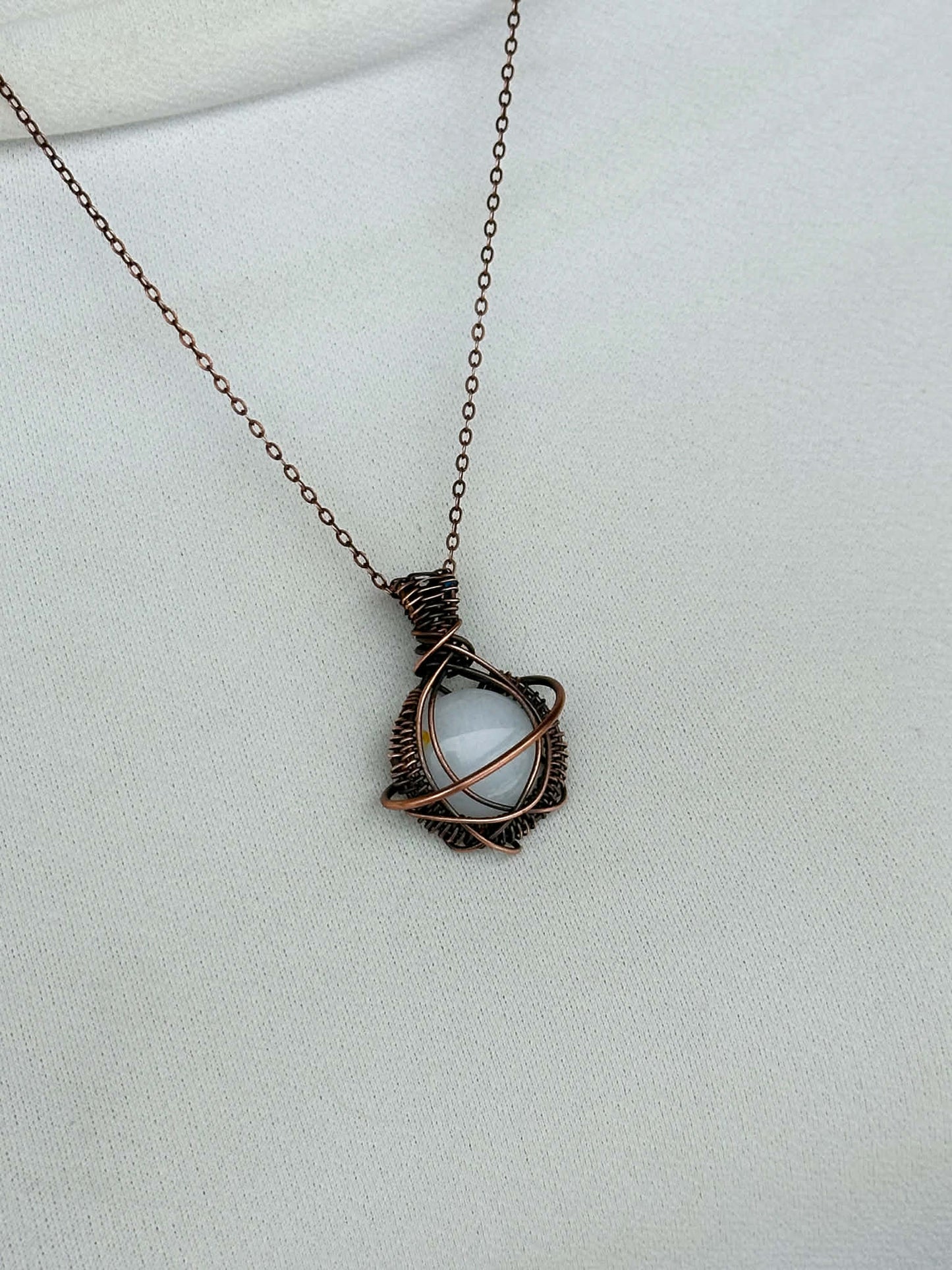 Planet Saturn White Jade Crystal Copper Pendant