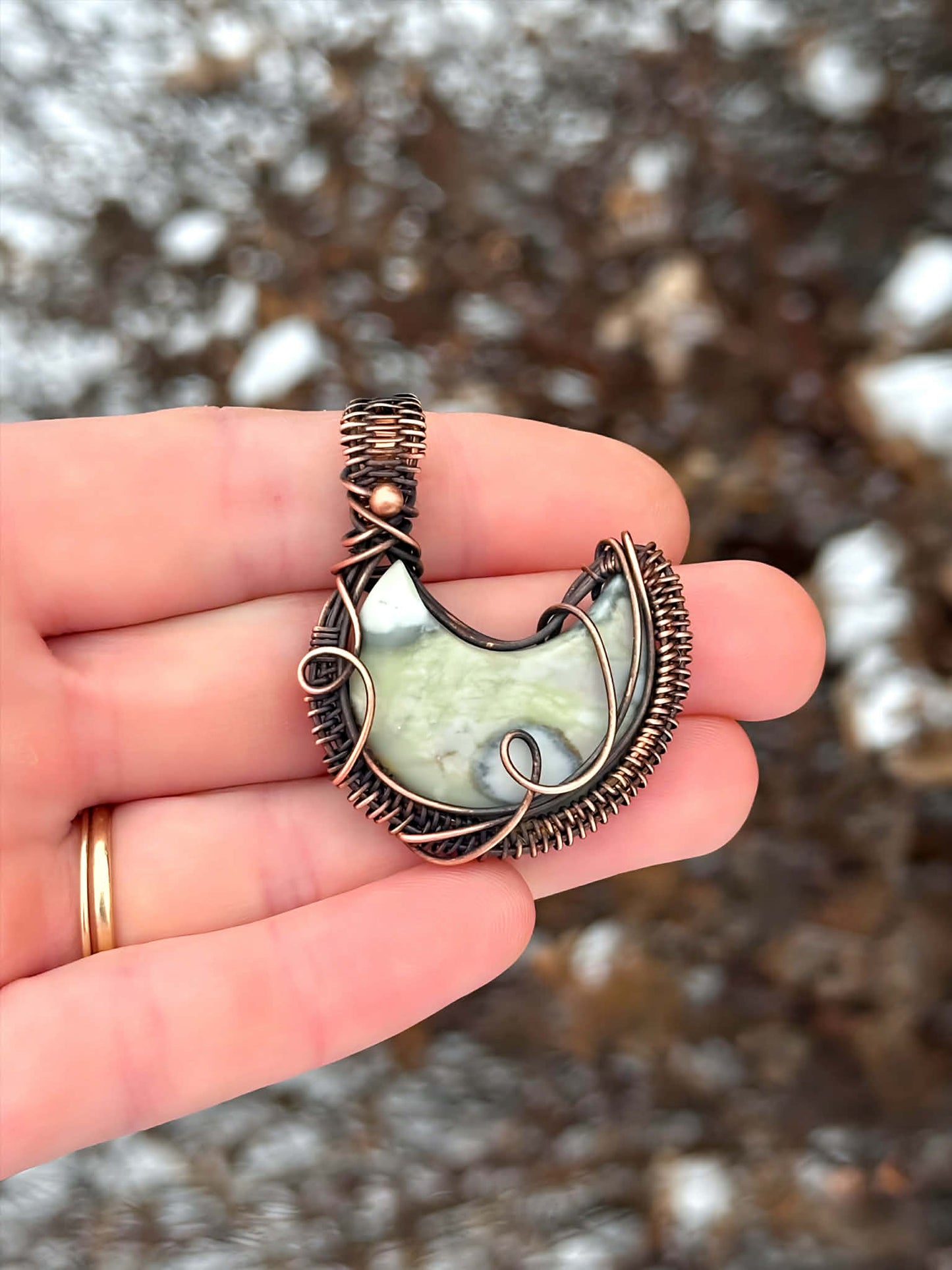 Crescent Moon Cobra Jasper Crystal Copper Pendant